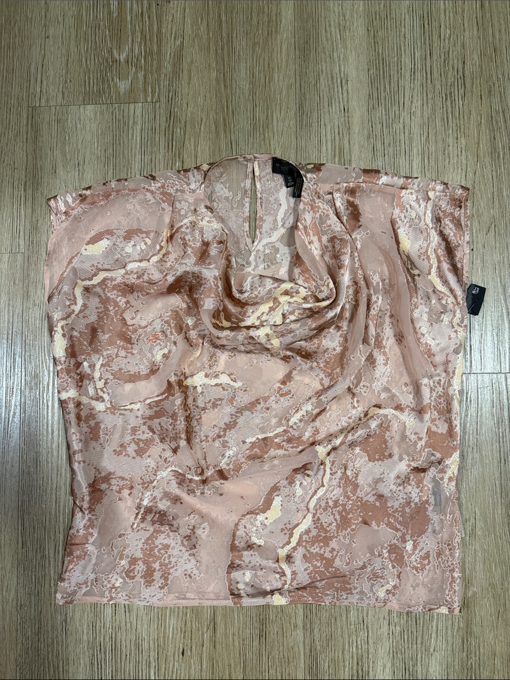 New Donna Karan Blush Marble Satin Blouse XS